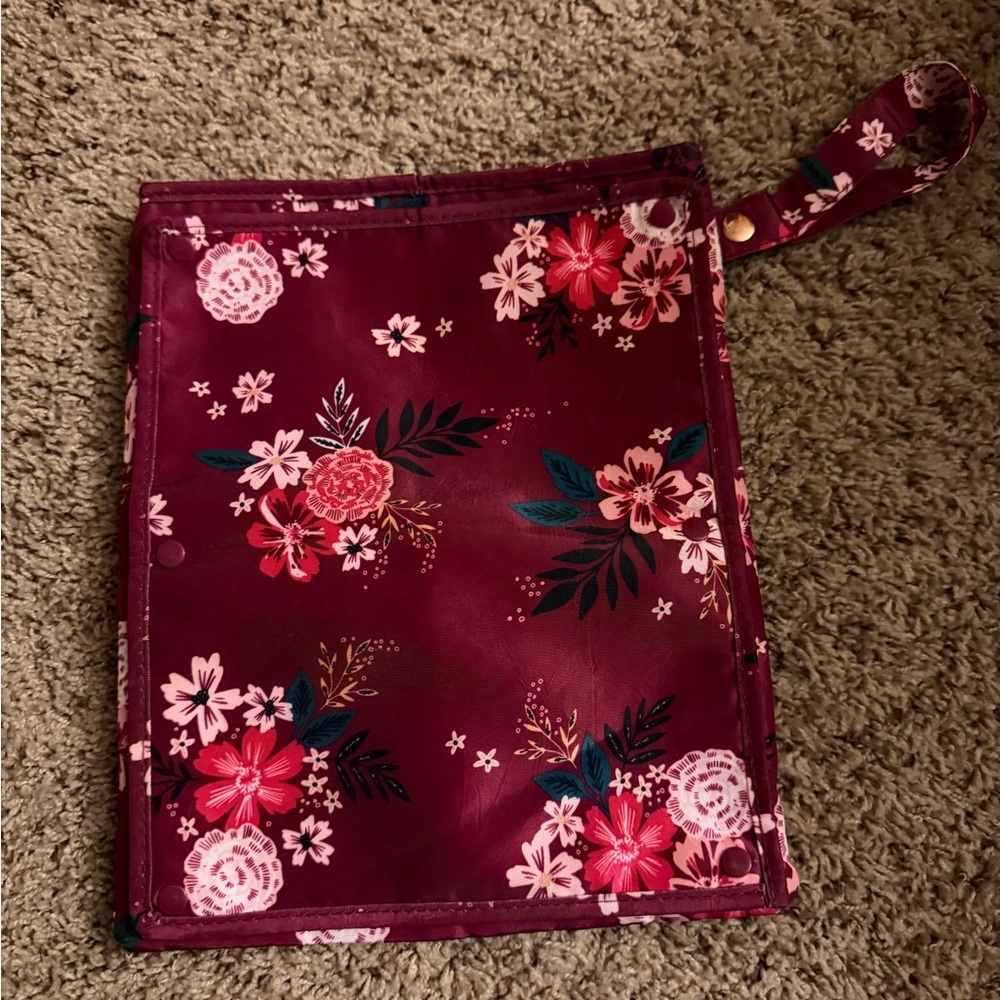 Floral Burgundy Pouch with Wrist Strap